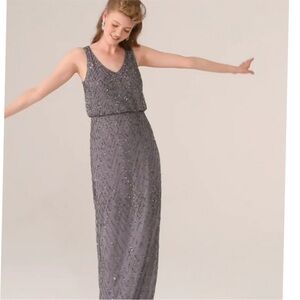 Anthropologie BHLDN Blaise Beaded Formal Dress Gown Gray Size 4